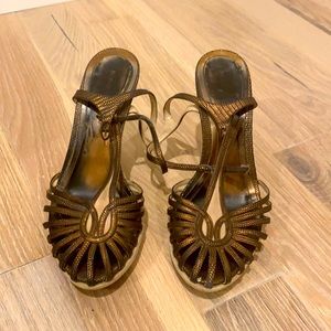 Bcbgmaxazria bronze wedge ankle strap